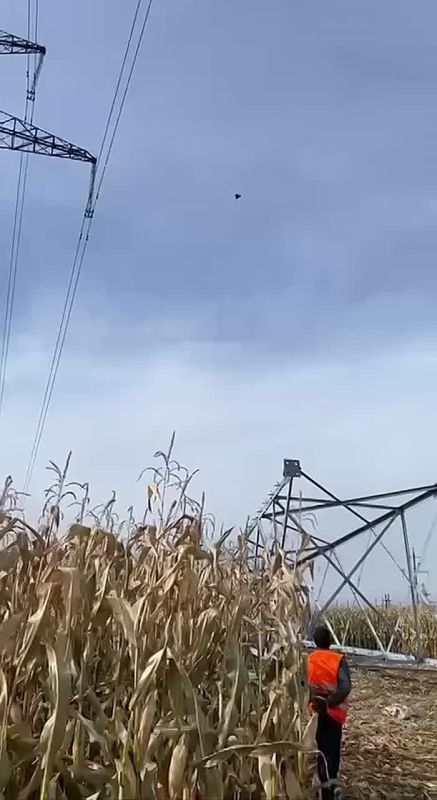 На кадрах от украинских энергетиков сегодняшний удар БПЛА «Герань-2» по объекту энергетической инфраструктуры в Шосткинском районе Сумской области