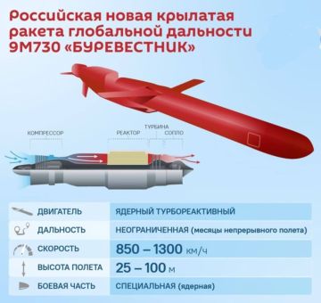 Ракета неограниченной дальности "Буревестник" находилась в воздухе около 15 часов, преодолела 14 тыс