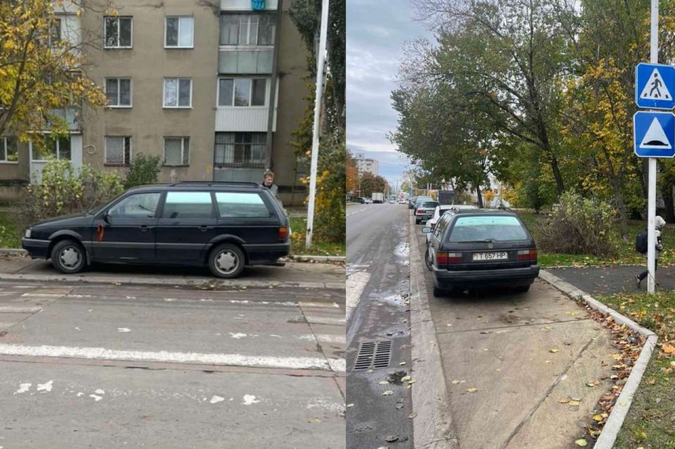 Жителям столичной Балки не нравится «Фольксваген», припаркованный на пешеходном переходе, хотя машина в кармане