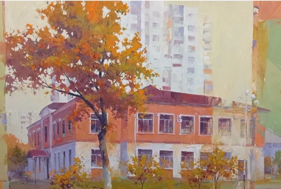 Здание ГУ "Приднестровская газета" на полотне кисти тираспольского художника Олега Болтнева