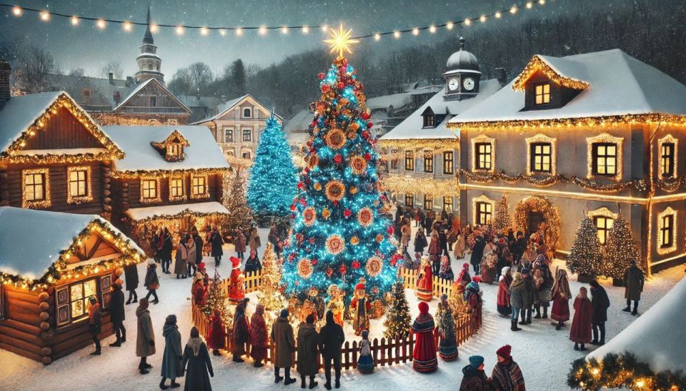 В Каменке на центральной площади уже стоит главная ель, начался монтаж арт-объектов и новогодних украшений