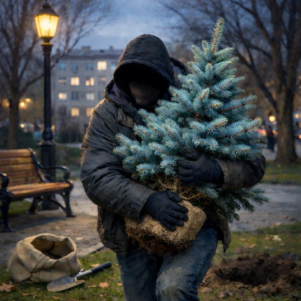 Голубую ель украли в парке в Днестровске в преддверии Нового года
