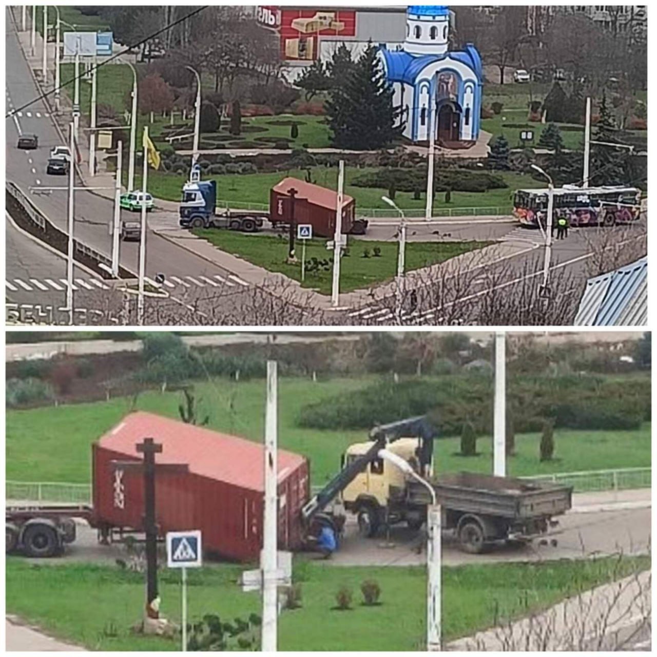 В Бендерах с фуры на ходу упал контейнер