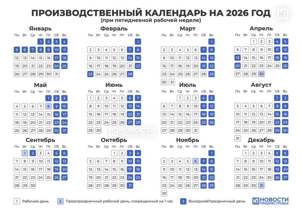 Напоминаем: работать в новом 2026 году приднестровцы начнут 12 января