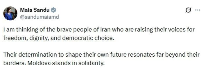 Лицемерка Санду заявила, что Молдова поддерживает протесты в Иране:
