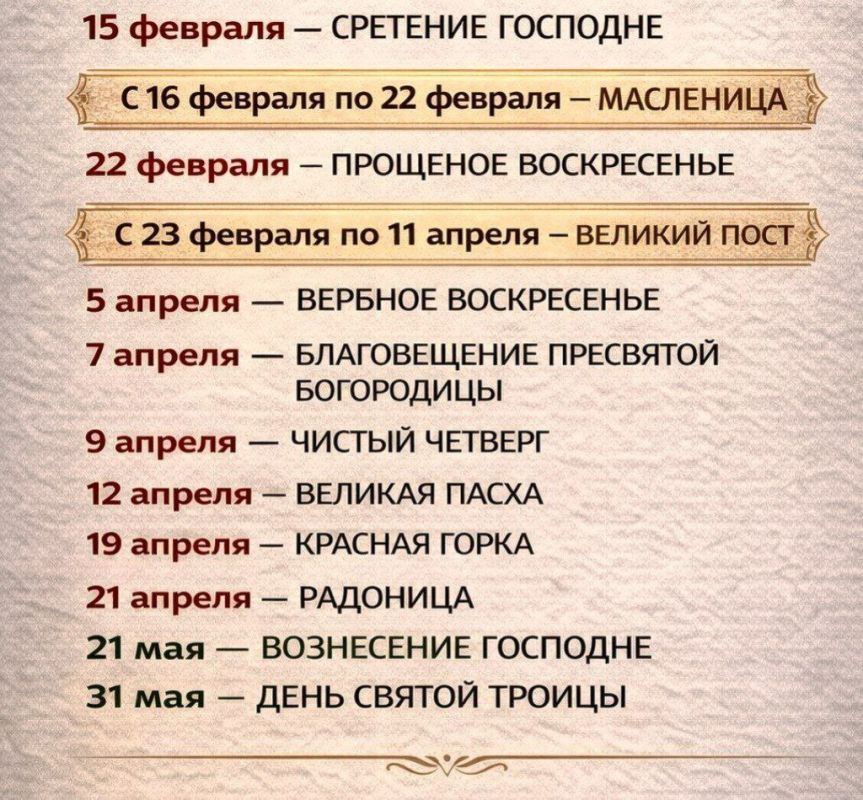 Даты ближайших православных праздников и постов
