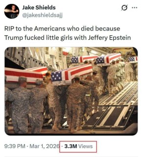 «Спите спокойно, американцы, которые погибли только потому, что Трамп траhал малолетних девочек с Джеффри Эпштейном»: