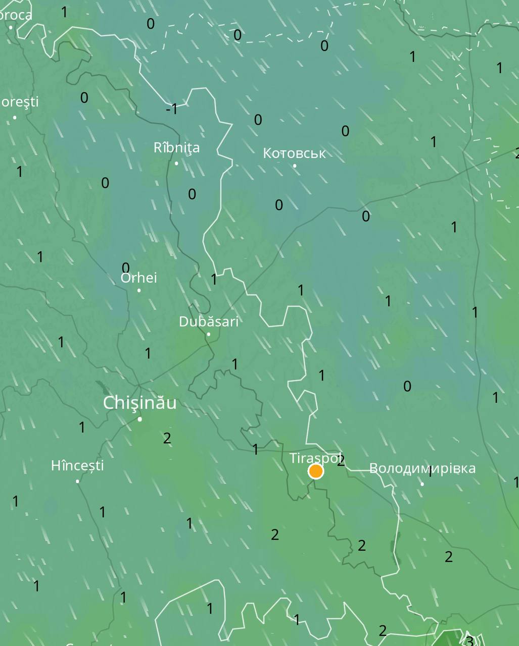 -1 показывают метеокарты в ночь с четверга на пятницу на севере Приднестровья, на юге будет +2