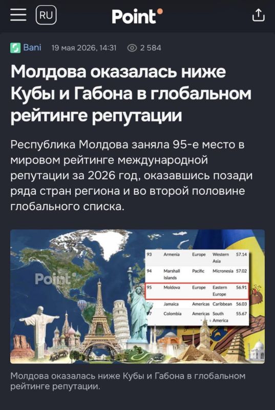 Молдова оказалась ниже Кубы и Габона в глобальном рейтинге репутации