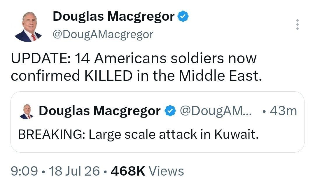 Дуглас МакГрегор сообщил, что в ходе иранских ударов у армии США 14 200х