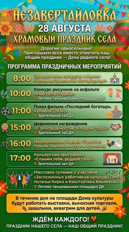 В День Успения Пресвятой Богородицы, 28 августа, четыре населенных пункта Слободзейского района отметят Храмовый праздник В День Успения Пресвятой Богородицы, 28 августа, четыре населенных пункта Слободзейского района отметят Храмовый праздник