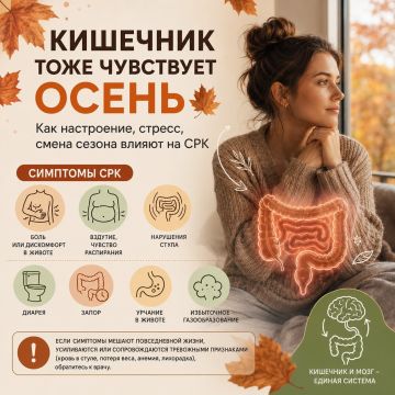 Кишечник тоже чувствует осень: как настроение, стресс и смена сезона влияют на СРК»