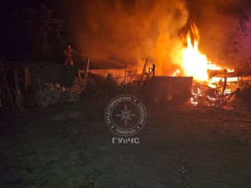 Так минувшей ночью пожарные тушили навес с дровами в с. Кузьмин (Каменский район)