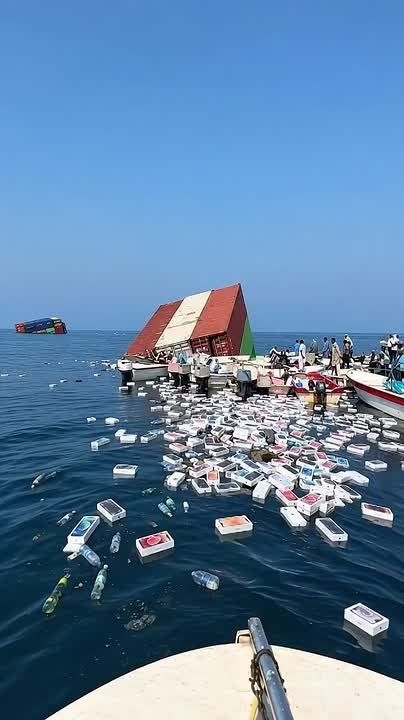 Сотни иранских рыбаков вышли в море, чтобы выловить новые iPhone, французскую парфюмерию и другие товары с затонувшего в Ормузском проливе торгового судна